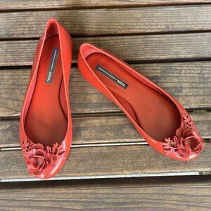 Melissa x Alexandre Herchcovitch Red Space Love Flowers Ballet Flat Shoes Size 7